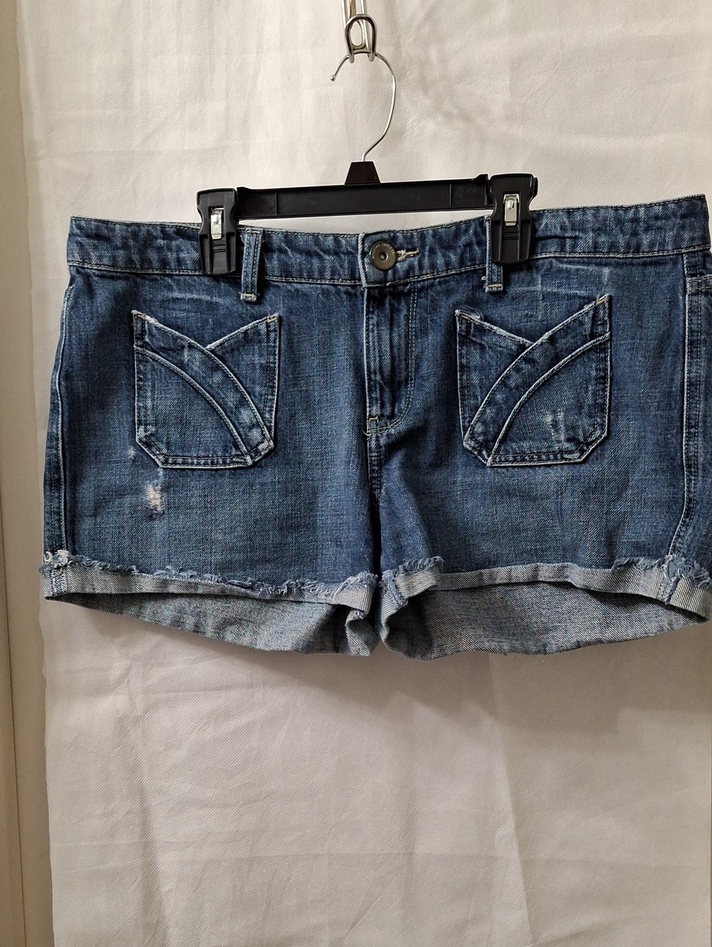 Mossimo Supply Co. Dark Blue Low Rise Denim Cutoff Patch-Pocket Shorts